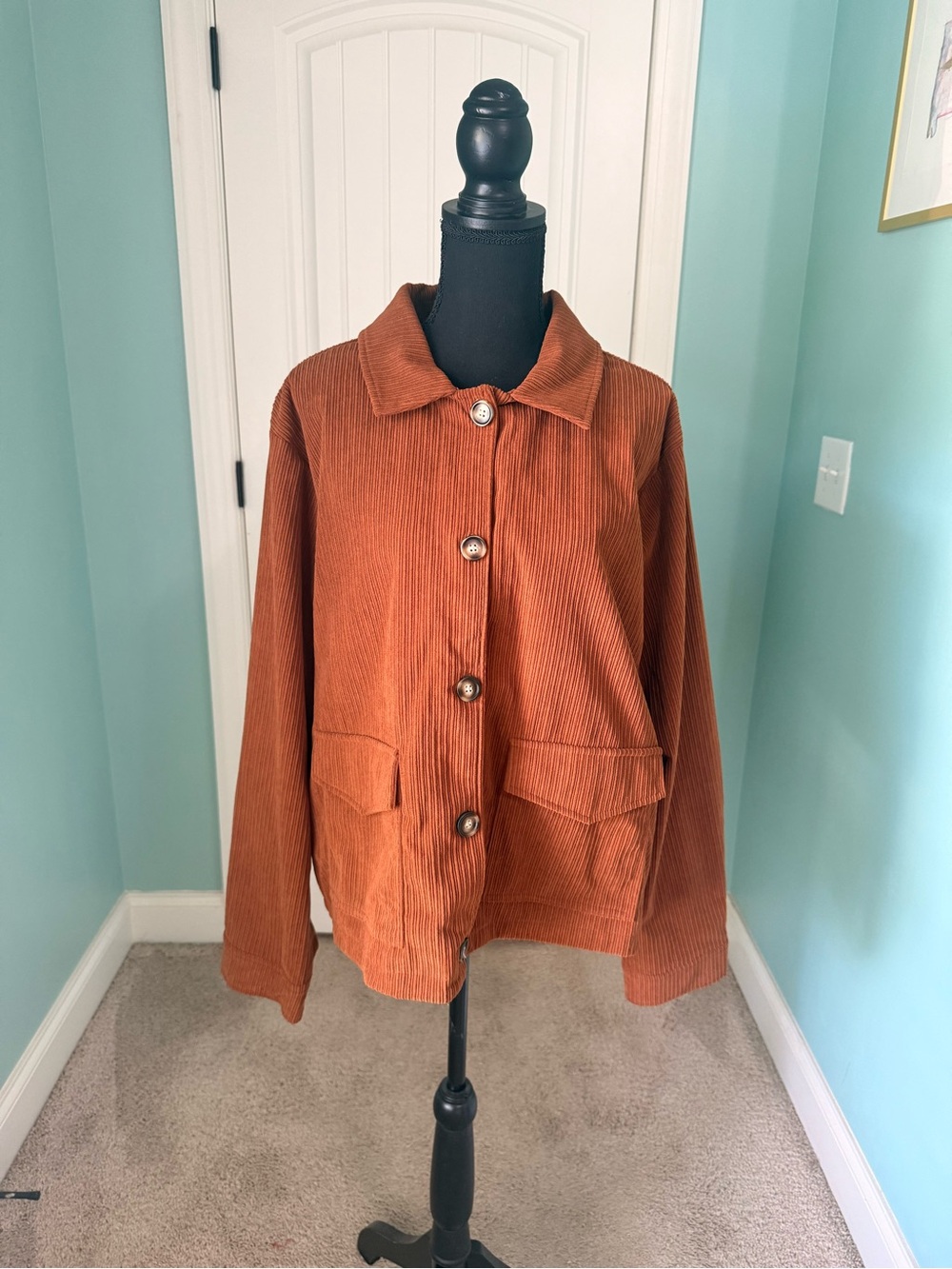 Brown Corduroy Button-Up Jacket in Rust - NWT - 1X